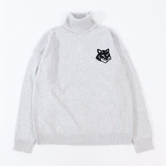 MAISON KITSUNE ニット COMFORT HIGH NECK JUMPER グレー フォックスパッチ セーター