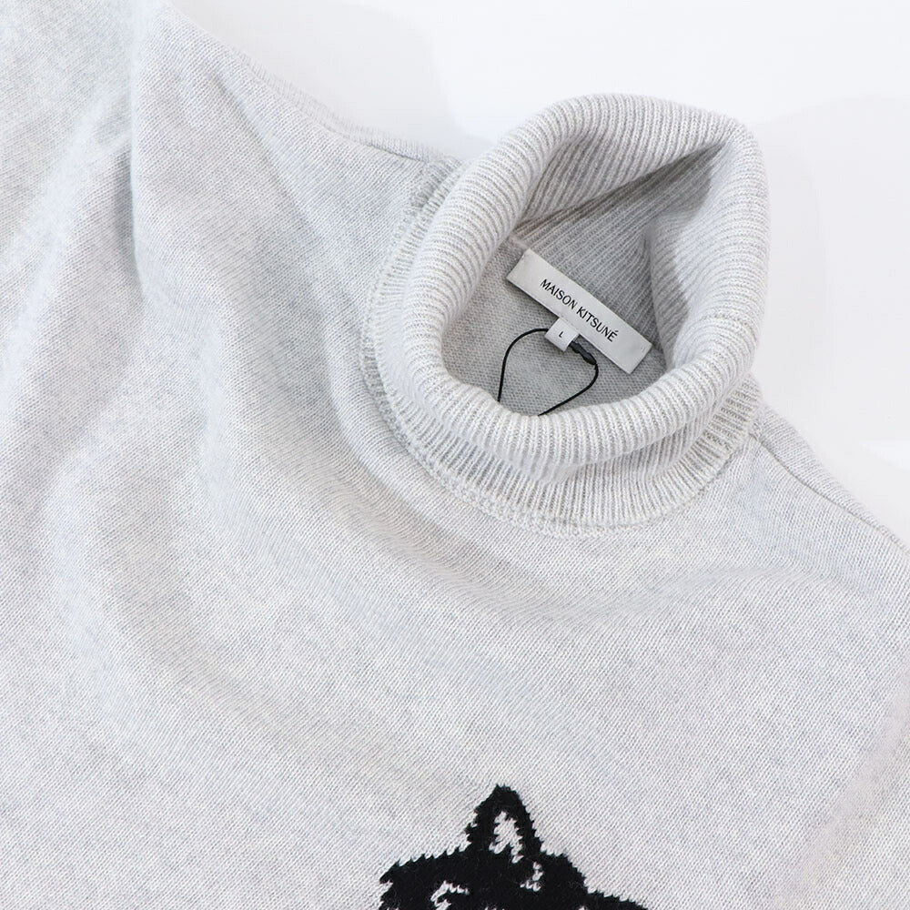 MAISON KITSUNE ニット COMFORT HIGH NECK JUMPER グレー フォックスパッチ セーター