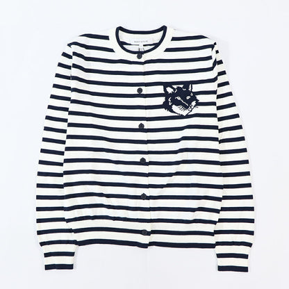 MAISON KITSUNE カーディガン  ネイビー×ホワイト フォックスパッチ