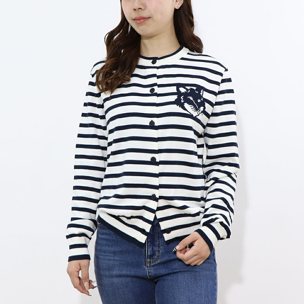 MAISON KITSUNE カーディガン  ネイビー×ホワイト フォックスパッチ