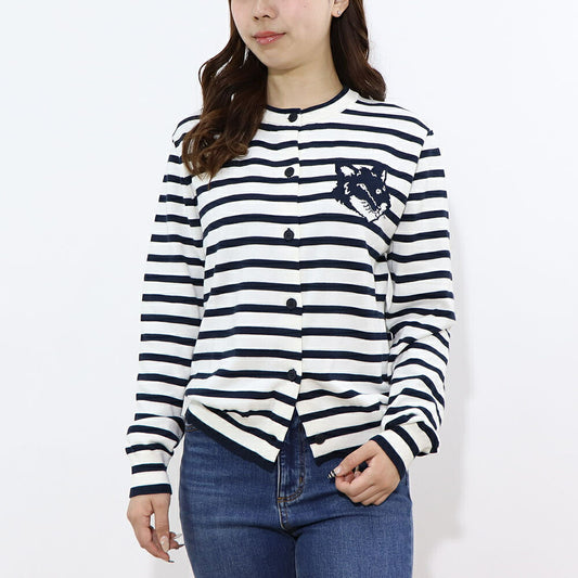 MAISON KITSUNE カーディガン  ネイビー×ホワイト フォックスパッチ