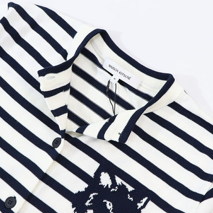 MAISON KITSUNE カーディガン  ネイビー×ホワイト フォックスパッチ