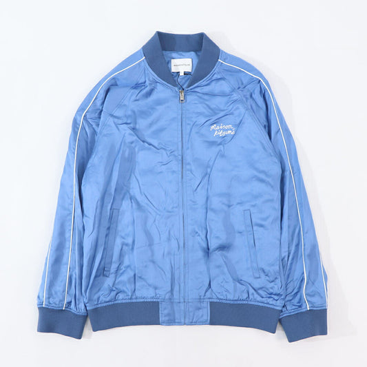 MAISON KITSUNE ジャケット ブルー ボンバージャケット ロゴ サテン