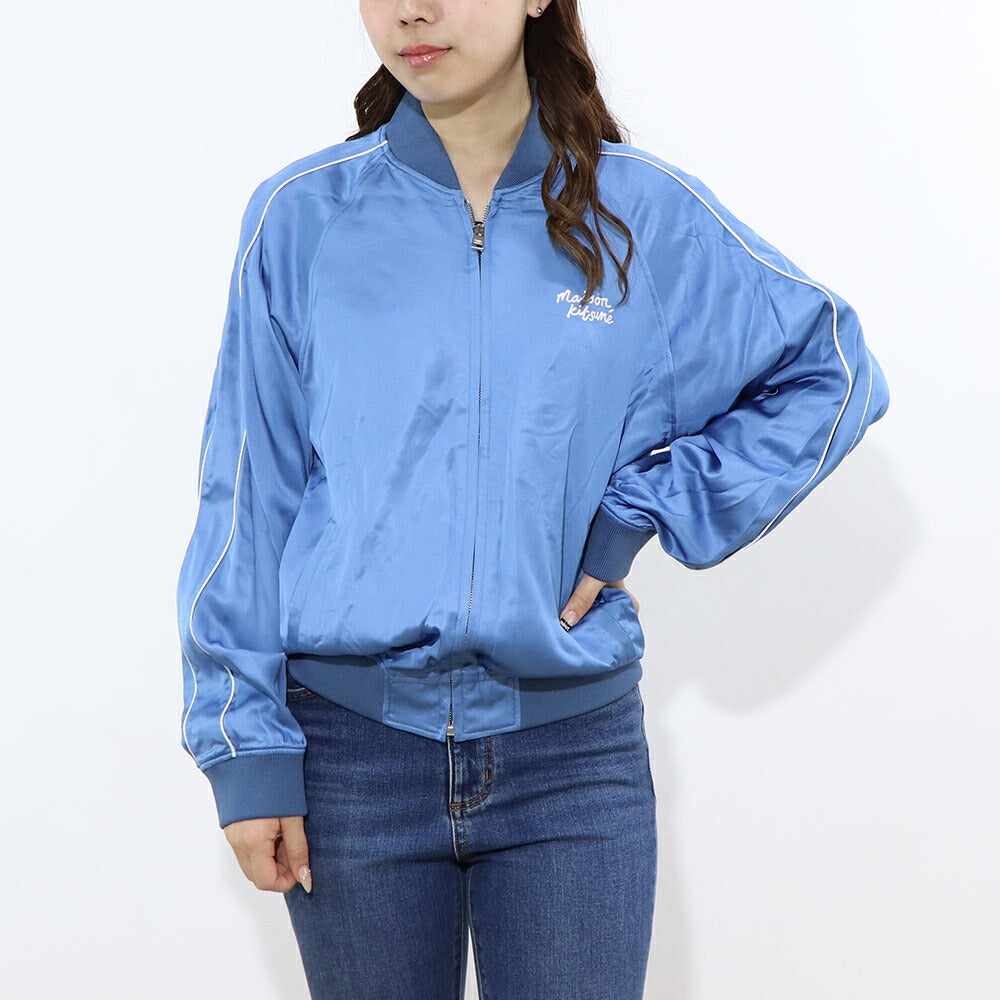 MAISON KITSUNE ジャケット ブルー ボンバージャケット ロゴ サテン