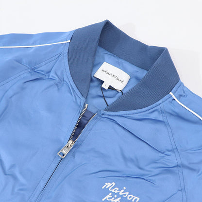 MAISON KITSUNE ジャケット ブルー ボンバージャケット ロゴ サテン
