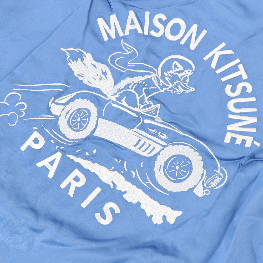 MAISON KITSUNE ジャケット ブルー ボンバージャケット ロゴ サテン