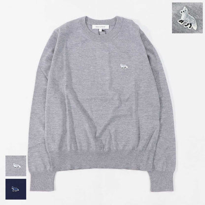 メゾン キツネ MAISON KITSUNE トップス ニット レディース  メランジグレー ネイビー ベイビーフォックスパッチ ウール 無地 ワンポイント 長袖 クルーネック MW00816KT1036