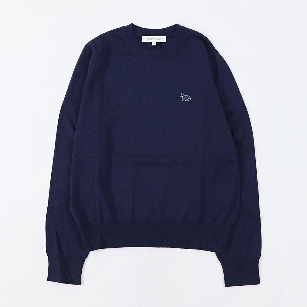 メゾン キツネ MAISON KITSUNE トップス ニット レディース  メランジグレー ネイビー ベイビーフォックスパッチ ウール 無地 ワンポイント 長袖 クルーネック MW00816KT1036