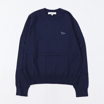メゾン キツネ MAISON KITSUNE トップス ニット レディース  メランジグレー ネイビー ベイビーフォックスパッチ ウール 無地 ワンポイント 長袖 クルーネック MW00816KT1036