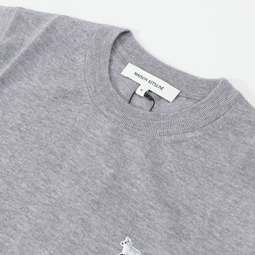 メゾン キツネ MAISON KITSUNE トップス ニット レディース  メランジグレー ネイビー ベイビーフォックスパッチ ウール 無地 ワンポイント 長袖 クルーネック MW00816KT1036