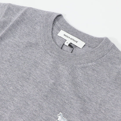 メゾン キツネ MAISON KITSUNE トップス ニット レディース  メランジグレー ネイビー ベイビーフォックスパッチ ウール 無地 ワンポイント 長袖 クルーネック MW00816KT1036