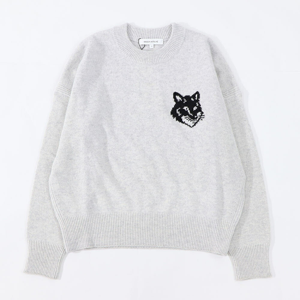 メゾン キツネ MAISON KITSUNE トップス スウェット・トレーナー レディース FOX HEAD INTARSIA COMFORT JUMPER グレー フォックス ウール 無地 ワンポイント 長袖 クルーネック LW00815KT1063