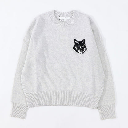 メゾン キツネ MAISON KITSUNE トップス スウェット・トレーナー レディース FOX HEAD INTARSIA COMFORT JUMPER グレー フォックス ウール 無地 ワンポイント 長袖 クルーネック LW00815KT1063