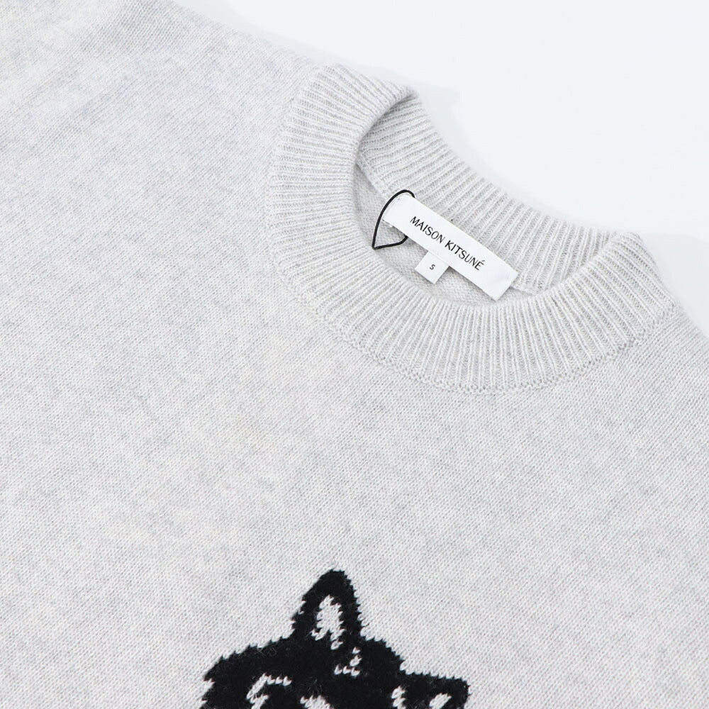 メゾン キツネ MAISON KITSUNE トップス スウェット・トレーナー レディース FOX HEAD INTARSIA COMFORT JUMPER グレー フォックス ウール 無地 ワンポイント 長袖 クルーネック LW00815KT1063