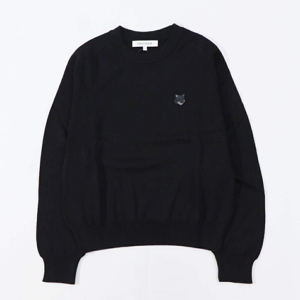 メゾン キツネ MAISON KITSUNE トップス ニット レディース  グレー ライトベージュメランジ ネイビー ブラック フォックスパッチ ウール 無地 ワンポイント 長袖 クルーネック MW00801KT1036