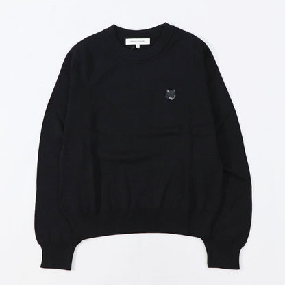 メゾン キツネ MAISON KITSUNE トップス ニット レディース  グレー ライトベージュメランジ ネイビー ブラック フォックスパッチ ウール 無地 ワンポイント 長袖 クルーネック MW00801KT1036