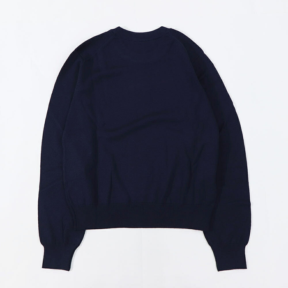 メゾン キツネ MAISON KITSUNE トップス ニット レディース  グレー ライトベージュメランジ ネイビー ブラック フォックスパッチ ウール 無地 ワンポイント 長袖 クルーネック MW00801KT1036