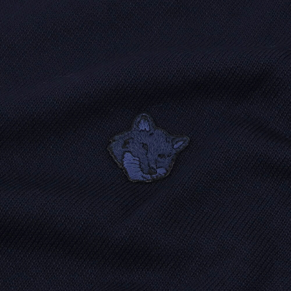 メゾン キツネ MAISON KITSUNE トップス ニット レディース  グレー ライトベージュメランジ ネイビー ブラック フォックスパッチ ウール 無地 ワンポイント 長袖 クルーネック MW00801KT1036