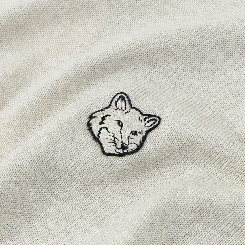 メゾン キツネ MAISON KITSUNE トップス ニット レディース  グレー ライトベージュメランジ ネイビー ブラック フォックスパッチ ウール 無地 ワンポイント 長袖 クルーネック MW00801KT1036