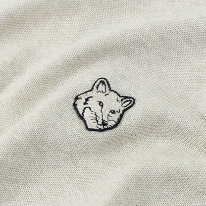 メゾン キツネ MAISON KITSUNE トップス ニット レディース  グレー ライトベージュメランジ ネイビー ブラック フォックスパッチ ウール 無地 ワンポイント 長袖 クルーネック MW00801KT1036