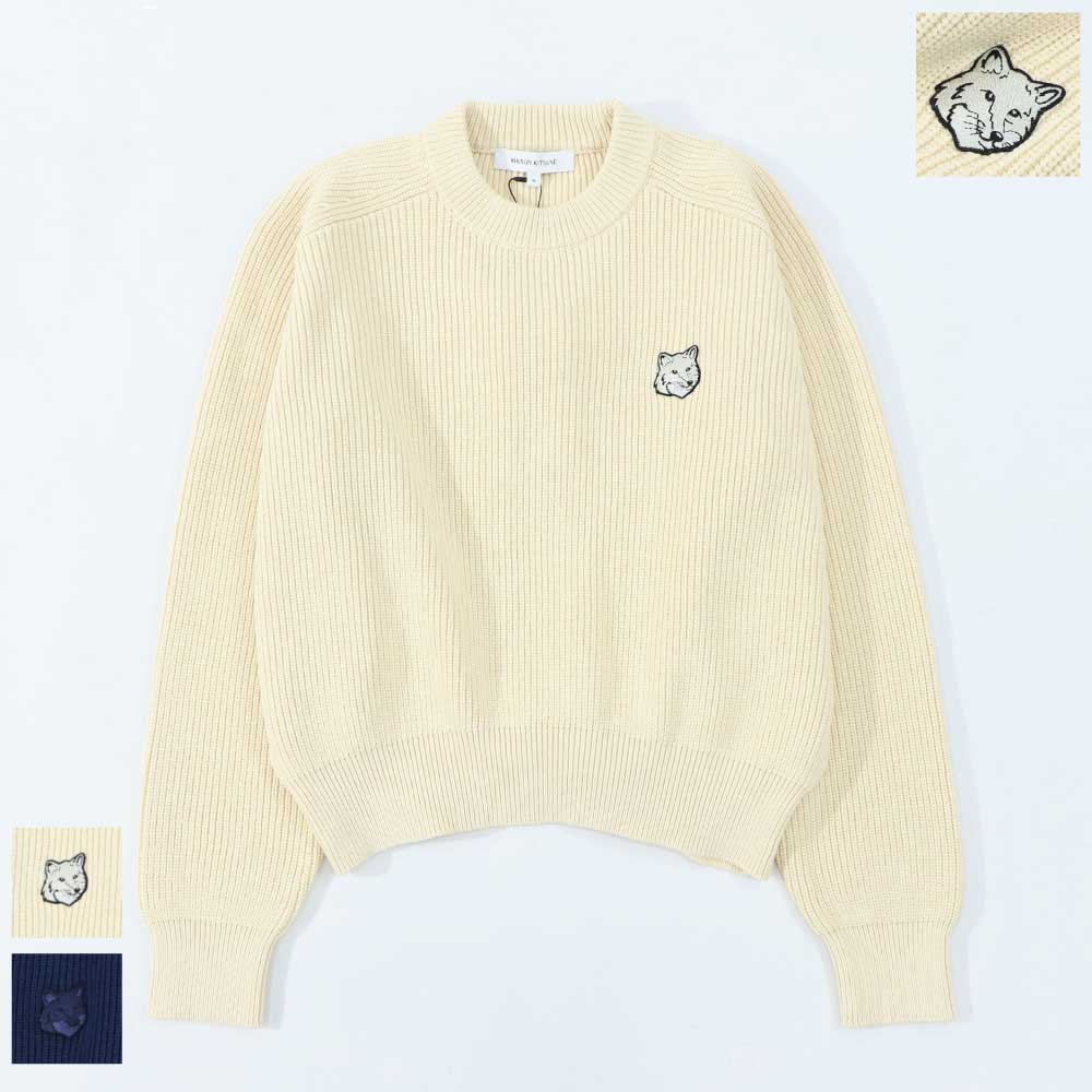 メゾン キツネ MAISON KITSUNE トップス ニット レディース  クリーム ネイビー フォックスパッチ ワンポイント 無地 セーター オーバーサイズ MW00806KT1098