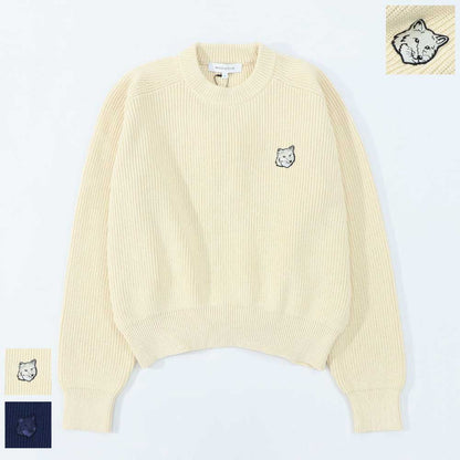 メゾン キツネ MAISON KITSUNE トップス ニット レディース  クリーム ネイビー フォックスパッチ ワンポイント 無地 セーター オーバーサイズ MW00806KT1098