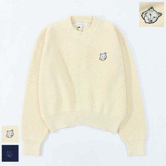 メゾン キツネ MAISON KITSUNE トップス ニット レディース  クリーム ネイビー フォックスパッチ ワンポイント 無地 セーター オーバーサイズ MW00806KT1098