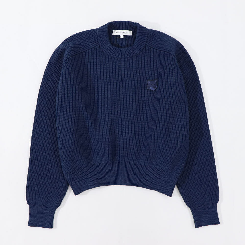 メゾン キツネ MAISON KITSUNE トップス ニット レディース  クリーム ネイビー フォックスパッチ ワンポイント 無地 セーター オーバーサイズ MW00806KT1098