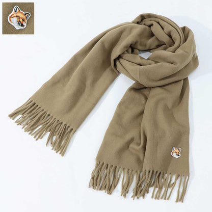 メゾン キツネ MAISON KITSUNE マフラー・ストール・スカーフ マフラー ユニセックス SMALL FOX HEAD WOOL SCARF ベージュ フォックスパッチ ワンポイント ウール シンプル 無地 フリンジ FU06208BT3004