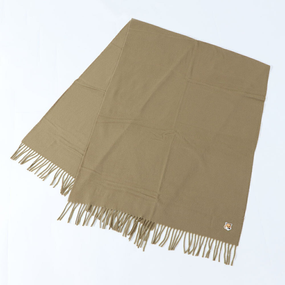 メゾン キツネ MAISON KITSUNE マフラー・ストール・スカーフ マフラー ユニセックス SMALL FOX HEAD WOOL SCARF ベージュ フォックスパッチ ワンポイント ウール シンプル 無地 フリンジ FU06208BT3004