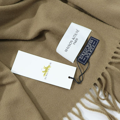 メゾン キツネ MAISON KITSUNE マフラー・ストール・スカーフ マフラー ユニセックス SMALL FOX HEAD WOOL SCARF ベージュ フォックスパッチ ワンポイント ウール シンプル 無地 フリンジ FU06208BT3004