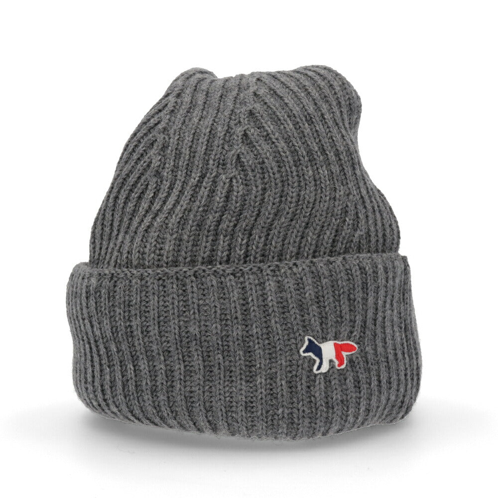 メゾン キツネ MAISON KITSUNE 帽子 ニット帽 ユニセックス TRICOLOR FOX グレージュ フトリコロールフォックスパッチ ワンポイント ウール シンプル 無地 ビーニー DU06120KT1022