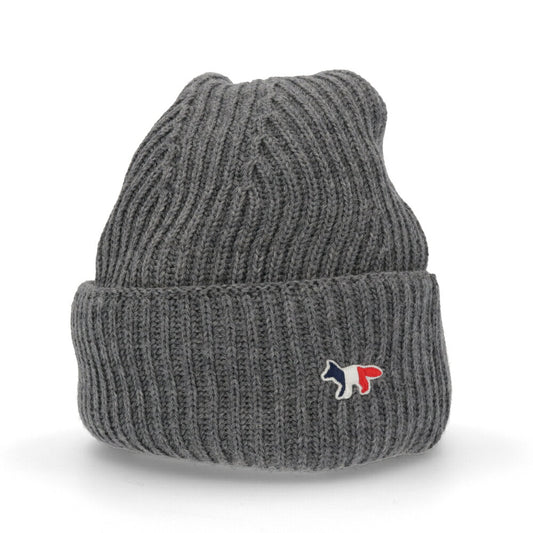 メゾン キツネ MAISON KITSUNE 帽子 ニット帽 ユニセックス TRICOLOR FOX グレージュ フトリコロールフォックスパッチ ワンポイント ウール シンプル 無地 ビーニー DU06120KT1022