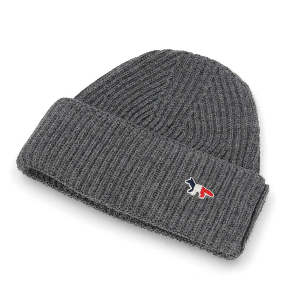 メゾン キツネ MAISON KITSUNE 帽子 ニット帽 ユニセックス TRICOLOR FOX グレージュ フトリコロールフォックスパッチ ワンポイント ウール シンプル 無地 ビーニー DU06120KT1022