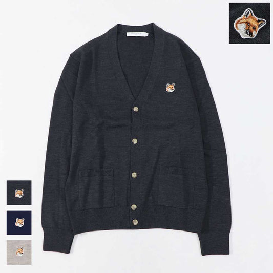 メゾン キツネ MAISON KITSUNE トップス カーディガン・ボレロ レディース FOX HEAD PATCH CLASSIC CARDIGAN グレーメランジ ベージュメランジ ネイビー フォックスパッチ ウール 無地 ワンポイント 長袖 GU00542KT1036