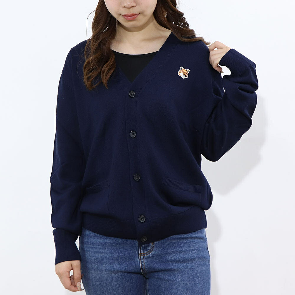 MAISON KITSUNE カーディガン FOX HEAD PATCH CLASSIC CARDIGAN グレーメランジ ベージュメランジ ネイビー GU00542KT1036