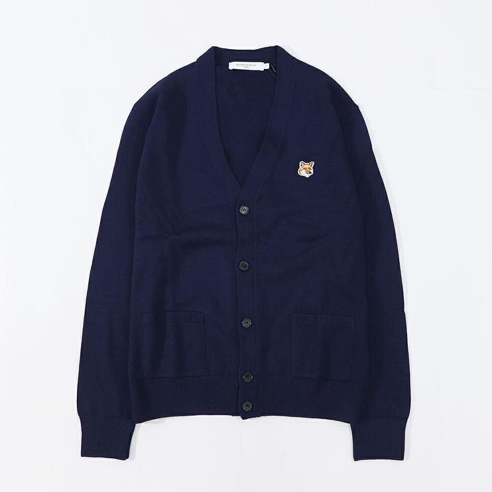 メゾン キツネ MAISON KITSUNE トップス カーディガン・ボレロ レディース FOX HEAD PATCH CLASSIC CARDIGAN グレーメランジ ベージュメランジ ネイビー フォックスパッチ ウール 無地 ワンポイント 長袖 GU00542KT1036