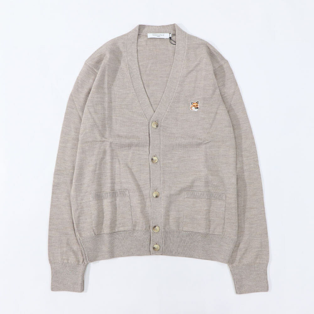 メゾン キツネ MAISON KITSUNE トップス カーディガン・ボレロ レディース FOX HEAD PATCH CLASSIC CARDIGAN グレーメランジ ベージュメランジ ネイビー フォックスパッチ ウール 無地 ワンポイント 長袖 GU00542KT1036