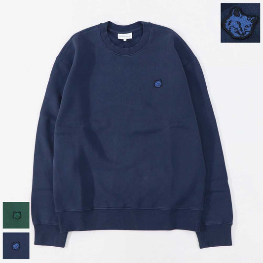 メゾン キツネ MAISON KITSUNE トップス スウェット・トレーナー ユニセックス BOLD FOX HEAD PATCH ボトルグリーン ネイビー フォックスパッチ コットン 無地 ワンポイント 長袖 クルーネック LM00302KM0307