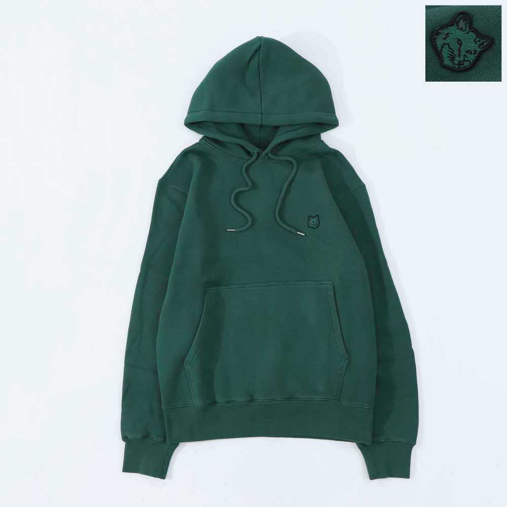 メゾン キツネ MAISON KITSUNE トップス スウェット・パーカー ユニセックス BOLD FOX HEAD PATCH COMFORT HOODIE ボトルグリーン フォックスパッチ フーディ コットン 無地 ワンポイント 長袖 プルオーバー LM00703KM0307