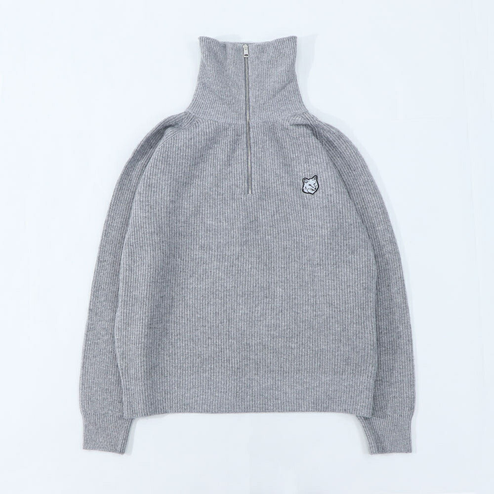 メゾン キツネ MAISON KITSUNE トップス ニット メンズ  グレージュ フォックスパッチ セーター ハーフジップ 無地 ワンポイント 長袖 LM00807KT1093