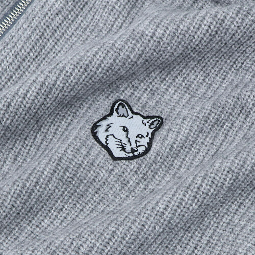 メゾン キツネ MAISON KITSUNE トップス ニット メンズ  グレージュ フォックスパッチ セーター ハーフジップ 無地 ワンポイント 長袖 LM00807KT1093