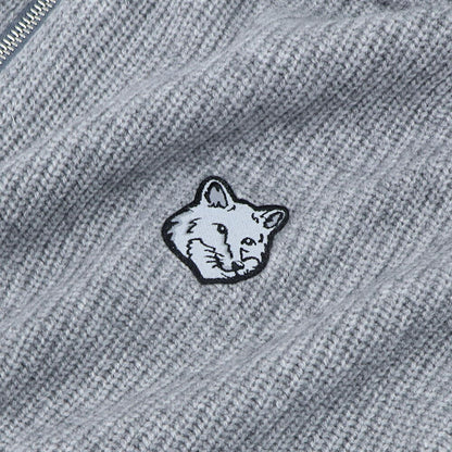 メゾン キツネ MAISON KITSUNE トップス ニット メンズ  グレージュ フォックスパッチ セーター ハーフジップ 無地 ワンポイント 長袖 LM00807KT1093