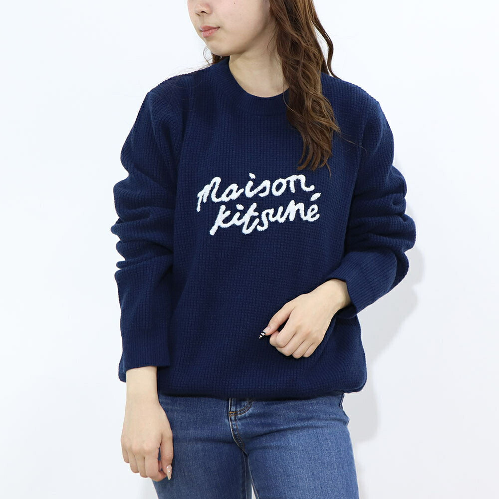 MAISON KITSUNE ニット HANDWRITING SWEATER ネイビー ロゴ セーター シンプル LM00814KT1063
