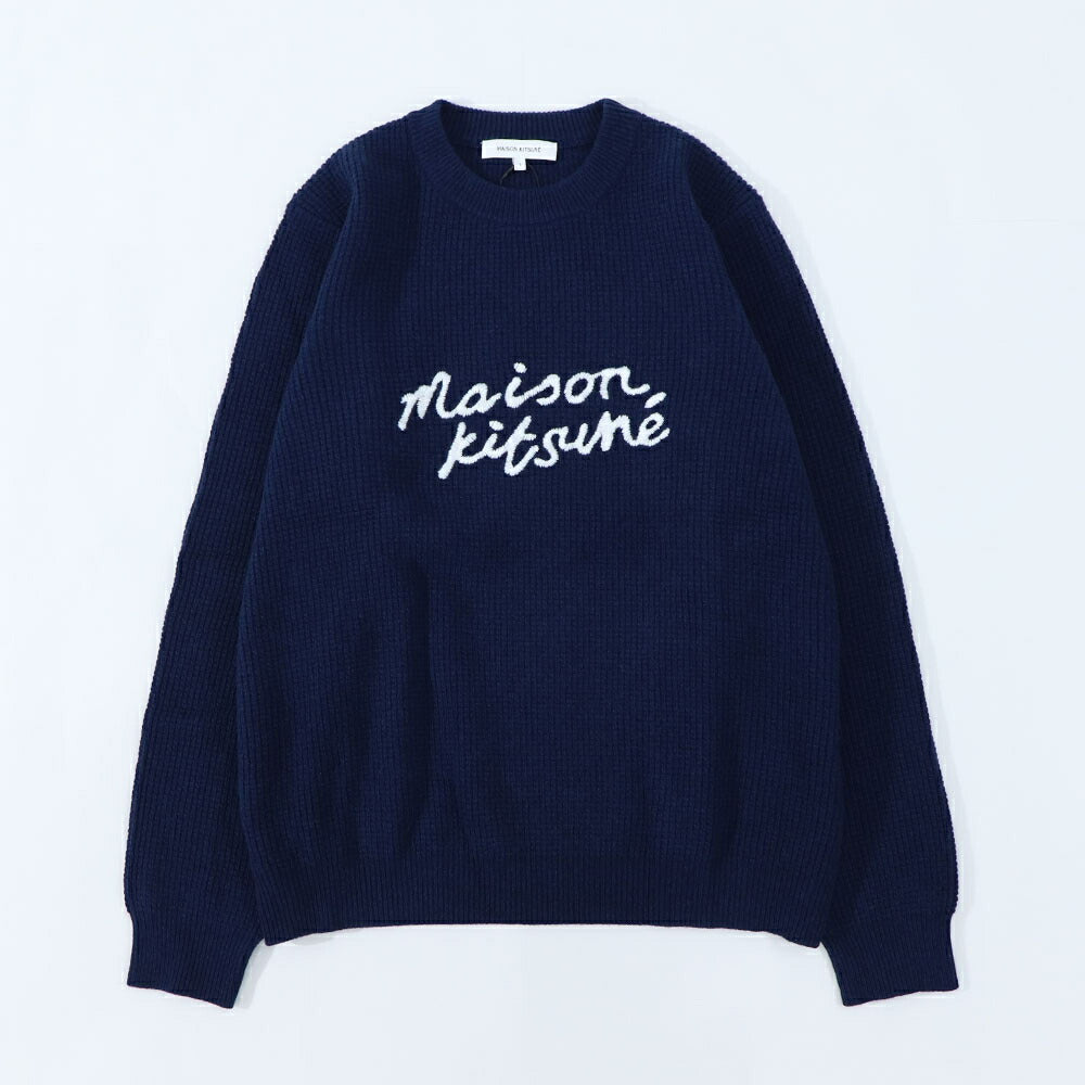 メゾン キツネ MAISON KITSUNE トップス ニット メンズ HANDWRITING SWEATER ネイビー ロゴ セーター ウール シンプル 長袖 クルーネック LM00814KT1063