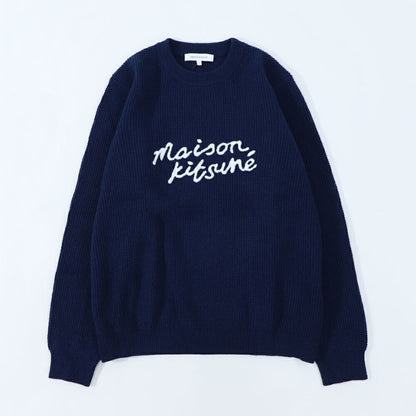 メゾン キツネ MAISON KITSUNE トップス ニット メンズ HANDWRITING SWEATER ネイビー ロゴ セーター ウール シンプル 長袖 クルーネック LM00814KT1063