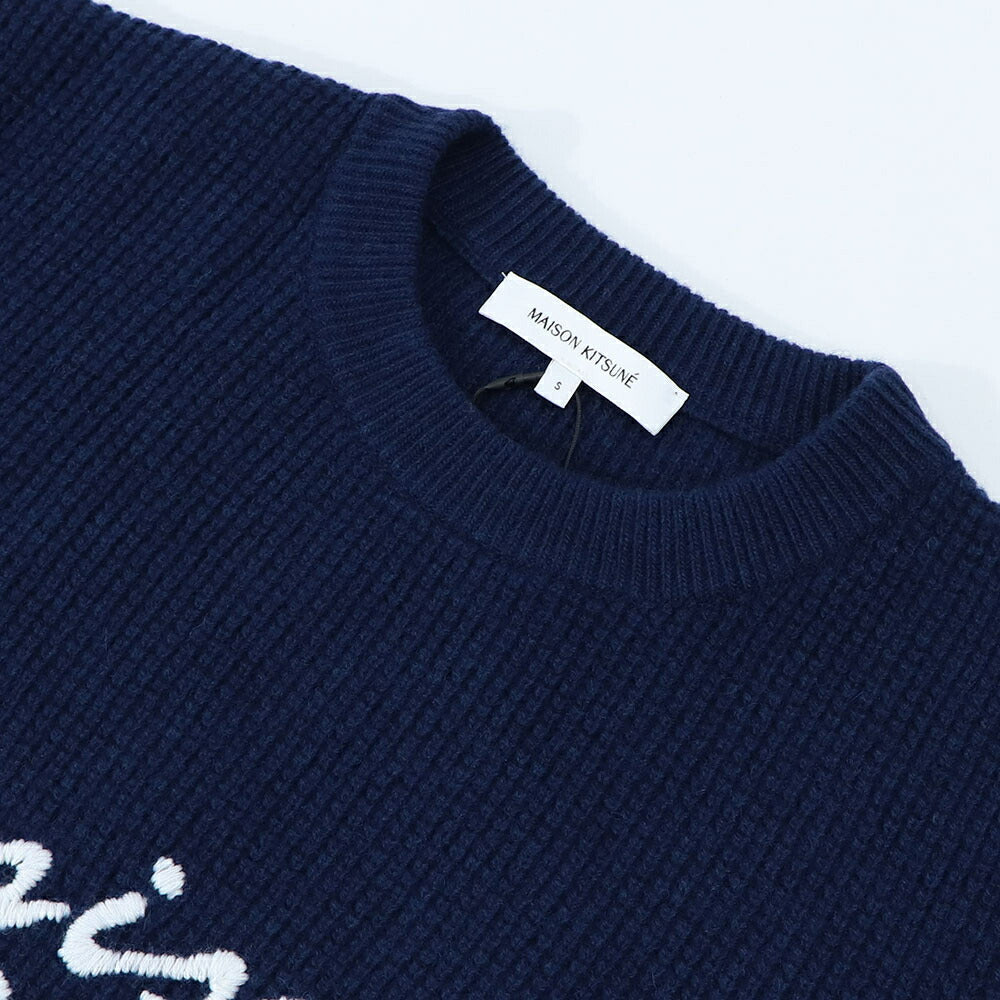メゾン キツネ MAISON KITSUNE トップス ニット メンズ HANDWRITING SWEATER ネイビー ロゴ セーター ウール シンプル 長袖 クルーネック LM00814KT1063