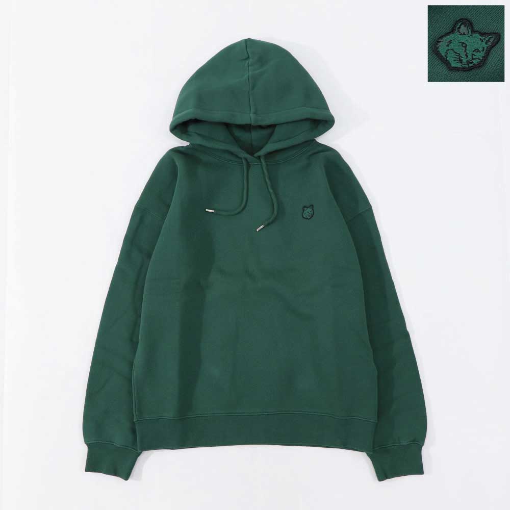 メゾン キツネ MAISON KITSUNE トップス スウェット・パーカー レディース  ボトルグリーン フォックスパッチ フーディ コットン 無地 ワンポイント 長袖 プルオーバー LW00701KM0307