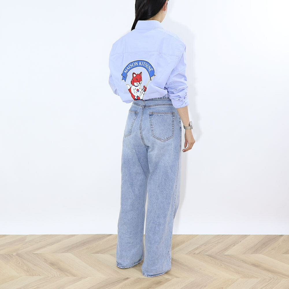 MAISON KITSUNE シャツ ブルー ロゴ キツネ バックプリント SPGALM00402