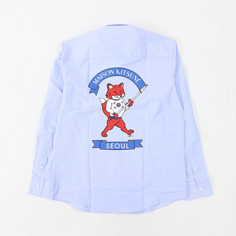 MAISON KITSUNE シャツ ブルー ロゴ キツネ バックプリント SPGALM00402